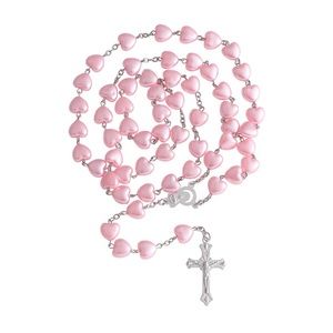 Pink Heart Rosary Bead Necklace Prayer Beads Faith First Communion
